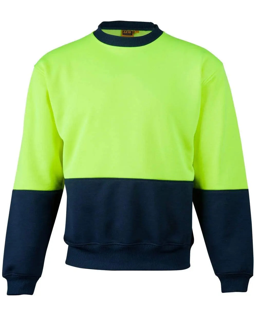 Hi-vis 2 Tone Crew Neck SW09 Work Wear Australian Industrial Wear S Fluoro Yellow/Navy